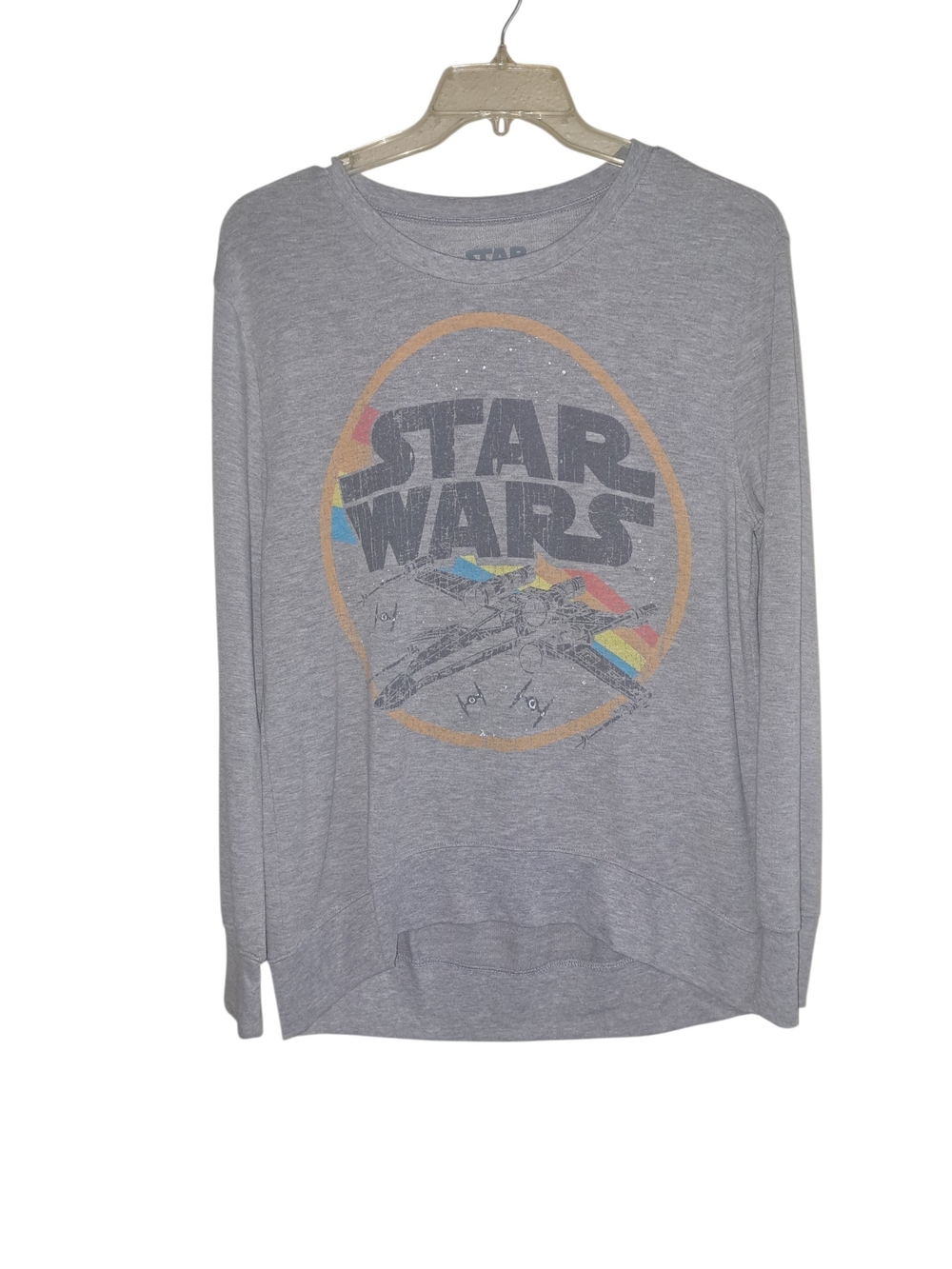 Star Wars Women's Long Sleeve Tee - Gray with Multicolor Logo